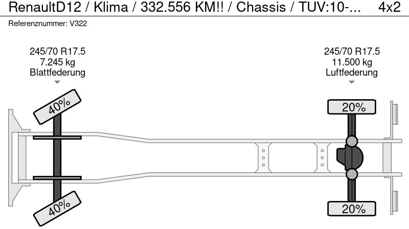 Lastbil chassis Renault D12 / Klima / 332.556 KM!! / Chassis / TUV:10-2025 / NL Truck: billede 19