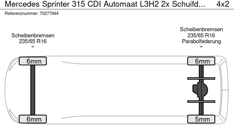 Varevogn Mercedes-Benz Sprinter 315 CDI Automaat L3H2 2x Schuifdeur Navi Camera Airco L3 14m3 Airco: billede 19