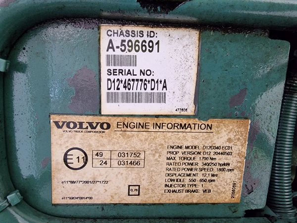 Motor for Lastbil Volvo D12D340 EC01 Engine (Truck): billede 11